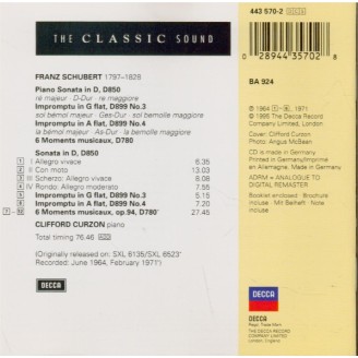 SCHUBERT - Curzon - Sonate pour piano en ré majeur op.53 D.850 'Gasteine